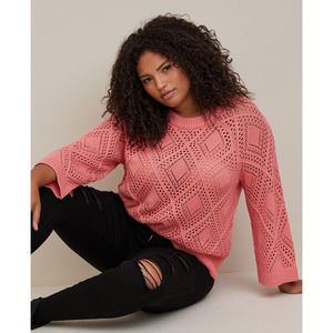 Torrid Pink Crew Neck Sweater with Intricate Knit Design